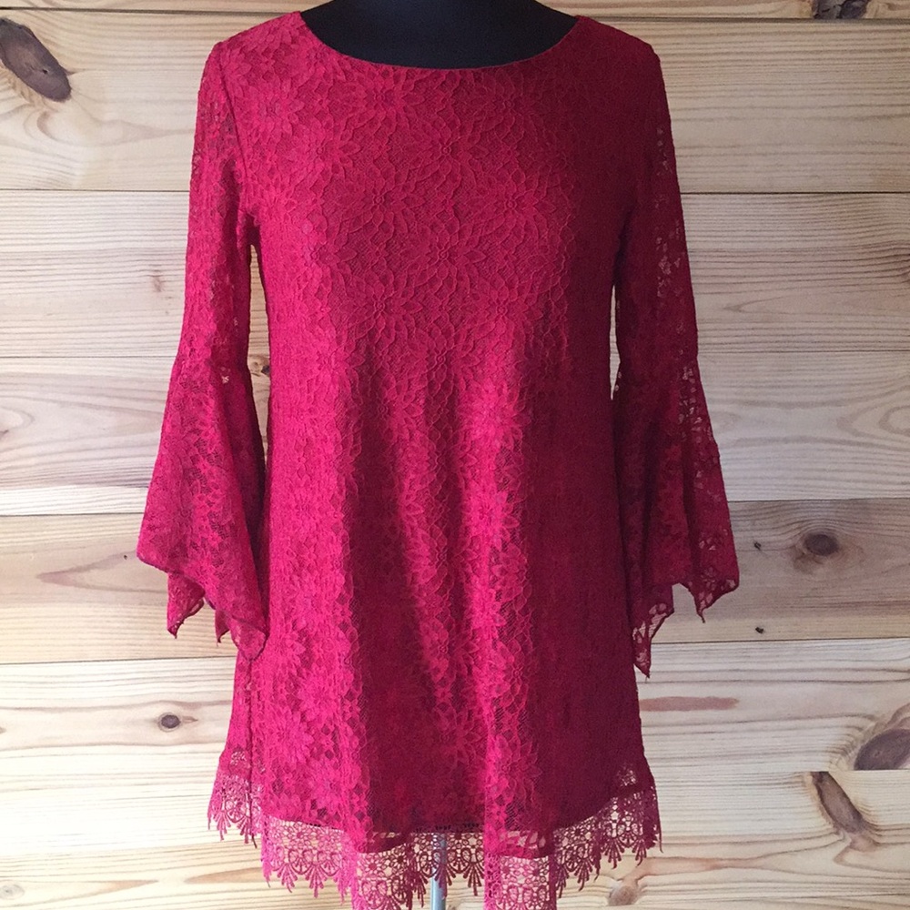Red Lace Tunic with 3/4 Length Sleeves